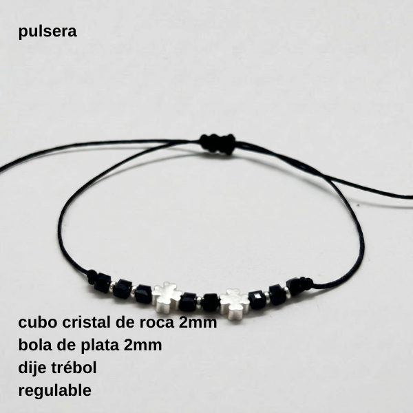 Producto - PULS #FP - Puls tejida cristal de roca cuadrado 2mm y dije trébol plata (DOLAR)