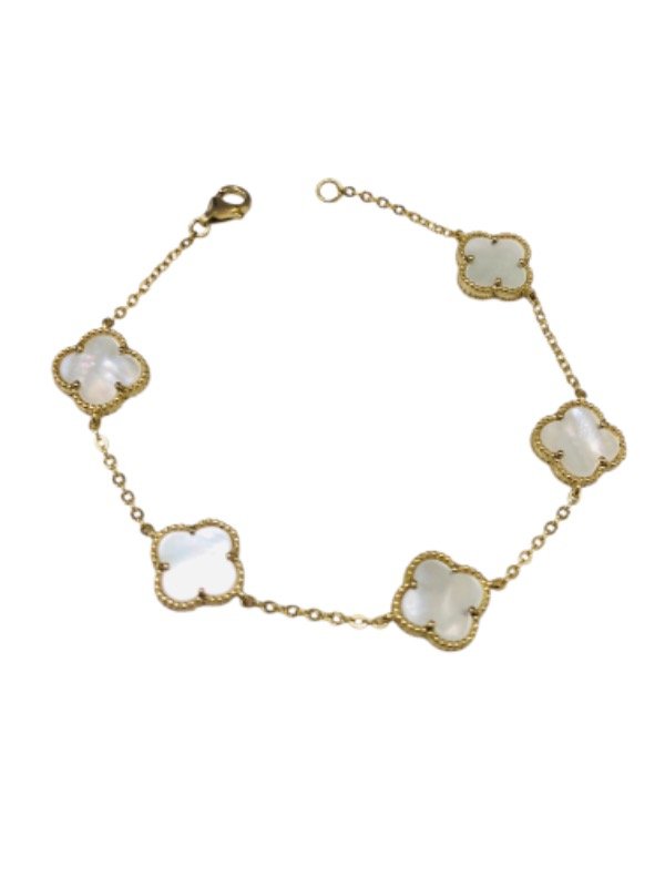 Producto - Pulsera Plata 925 Dorada Trebol Piedra Nacar