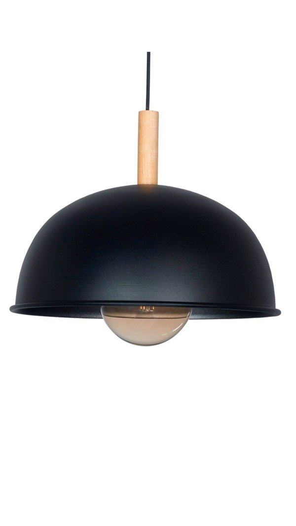 Producto - COLGANTE MEDIA ESFERA GEO ALUMINIO 34CM DETALLE MADERA E27 NEGRO