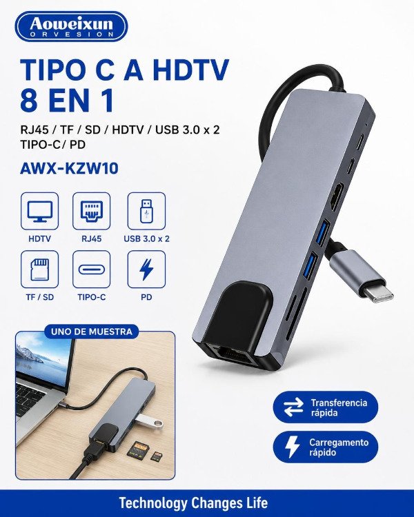 Producto - Hub usb 8 en 1 con RJ45 y HDMI - 6