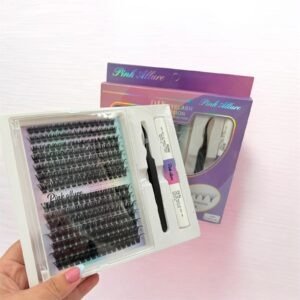 Producto - C-2855 PESTAÑAS EN GRUPO CON PEGAMENTO SELLADOR Y PINZA PINK ALLURE 100PZS /6