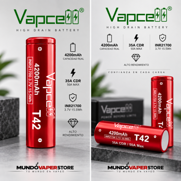 Producto - BATERIA VAPCELL T42 21700 - 4200 mAh 35A (Precio por Unidad) - 1