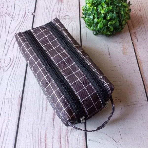 Producto - Cartuchera doble - Cuadrillé negro