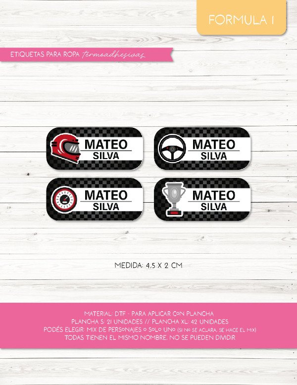 Producto - Etiquetas para ROPA - 04.Formula 1