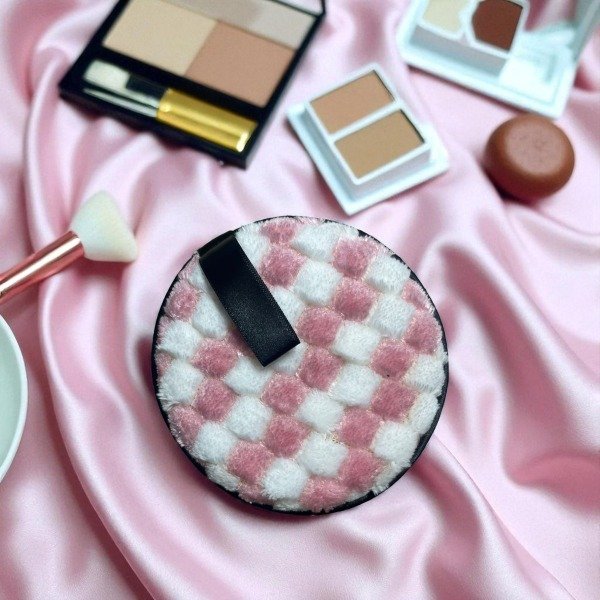 Producto - Borla Desmaquillante redondo - Mely - Rosa/Blanco Cuadrito