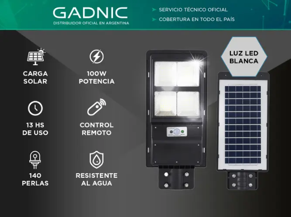 Producto - Reflector 140 LED Solar -blanco frío 6500k -100w -exterior -IP65 -sensor