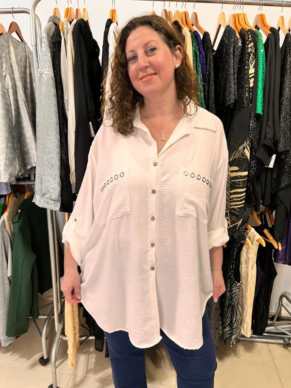 Producto - Maxi Camisas  140 cm contorno Crep Talle Universal - Arandelas Blanca 55.000