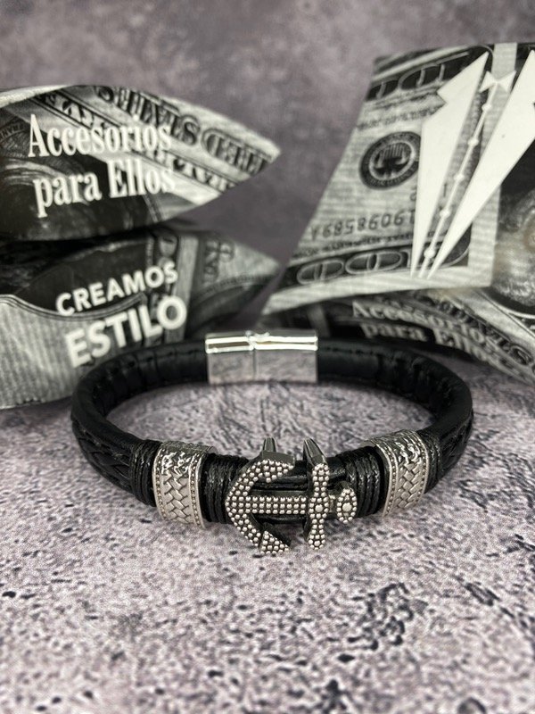 Producto - Pulsera imantada de cuero con ancla
