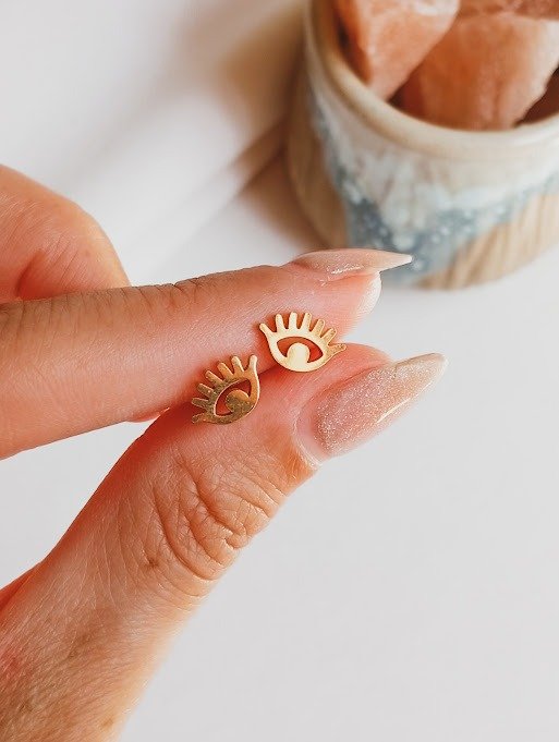 Producto - Aros miniaturas ojitos  - Acero dorado