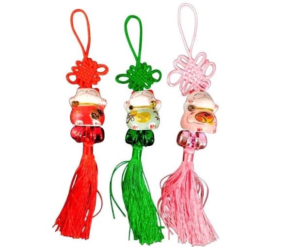 Producto - Colgante gato con fleco y cascabel vs colores 26cm