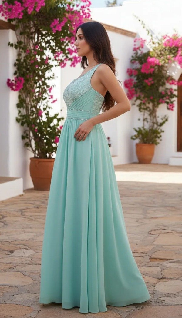 Vestido largo elegante bordado delicado — imagen 3