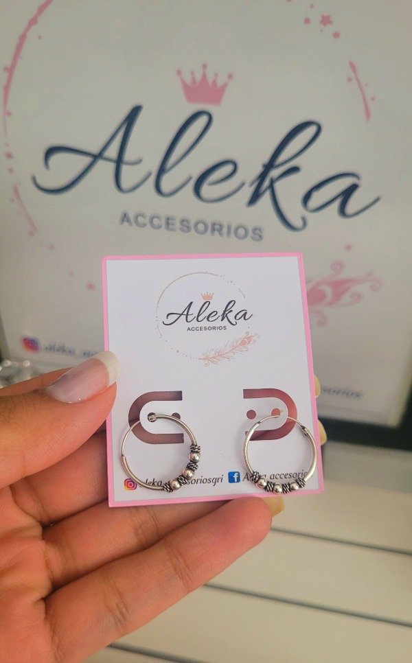 Producto - Argollas bali con resorte y bolita de plata 925 - 0