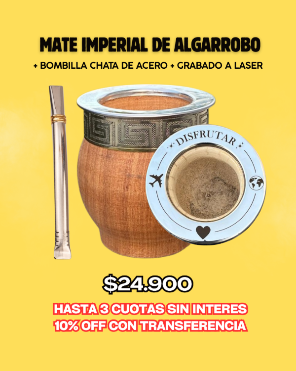 Producto - MATE IMPERIAL DE ALGARROBO PERSONALIZADO + BOMBILLA CHATA