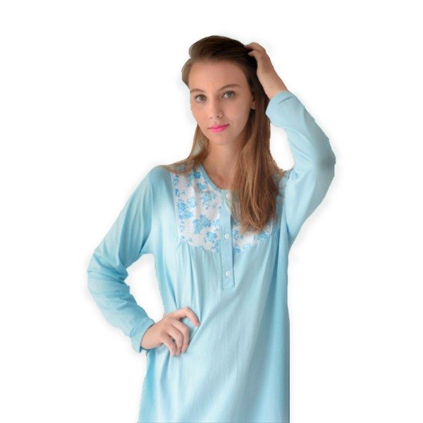 Producto - Camison Dama Manga Larga Frente Estampado Puro Algodon c/Botones Art.906
