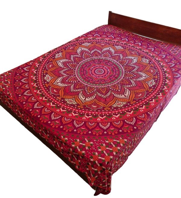 Producto - Manta Hindú de 2 Plazas y Media Algodón Puro Mandala Naranja