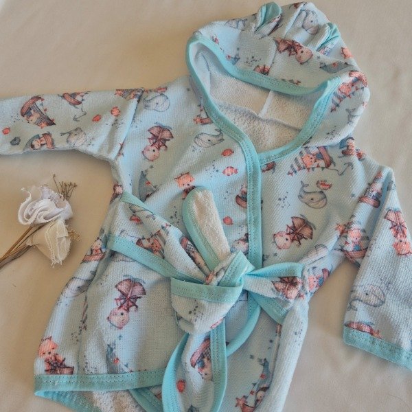Producto - Batita salida de baño animales marineros celeste