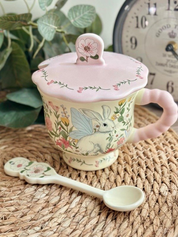 Producto - Taza de porcelana con tapa y cuchara