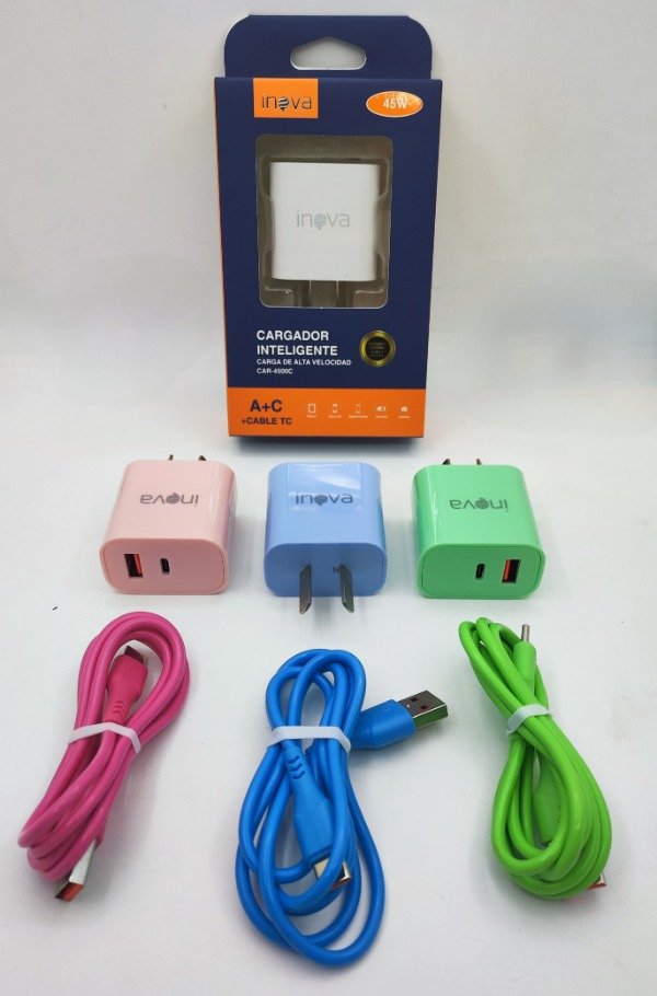 Producto - CARGADOR 45W + CABLE TIPO C INOVA COLORES