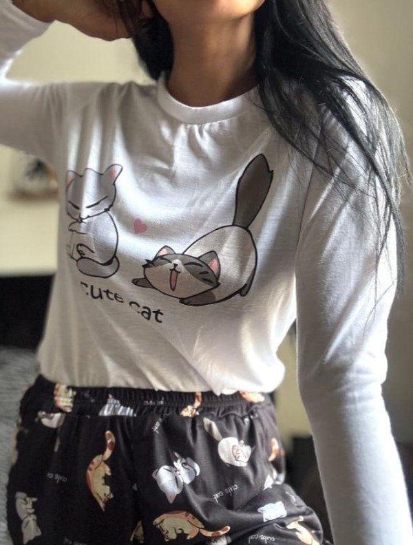 Producto - Art 999 - Pijama largo Adulto Gatitos t M (Mangas larga)