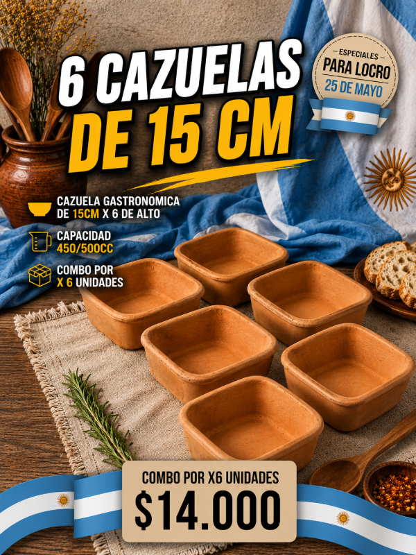 Producto - PACK 6 CAZUELAS DE 15CM CUADRADAS