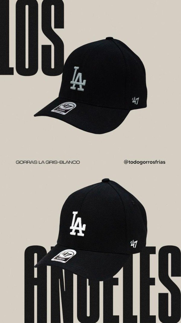 Producto - GORRA LOS ANGELES  LOGO GRIS TOTAL BLACK