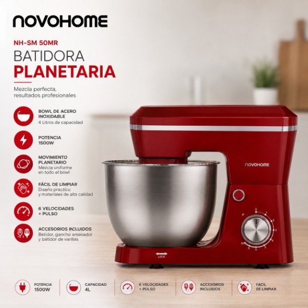 Producto - BATIDORA PLANETARIA NOVOHOME NH-SM50-ROJO