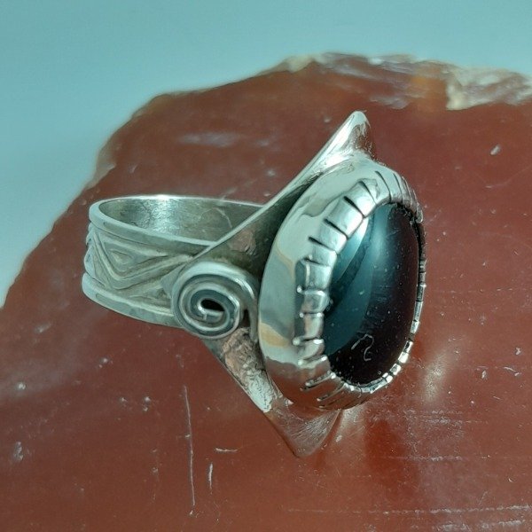 Producto - Anillo de Alpaca con obsidiana corona - 0