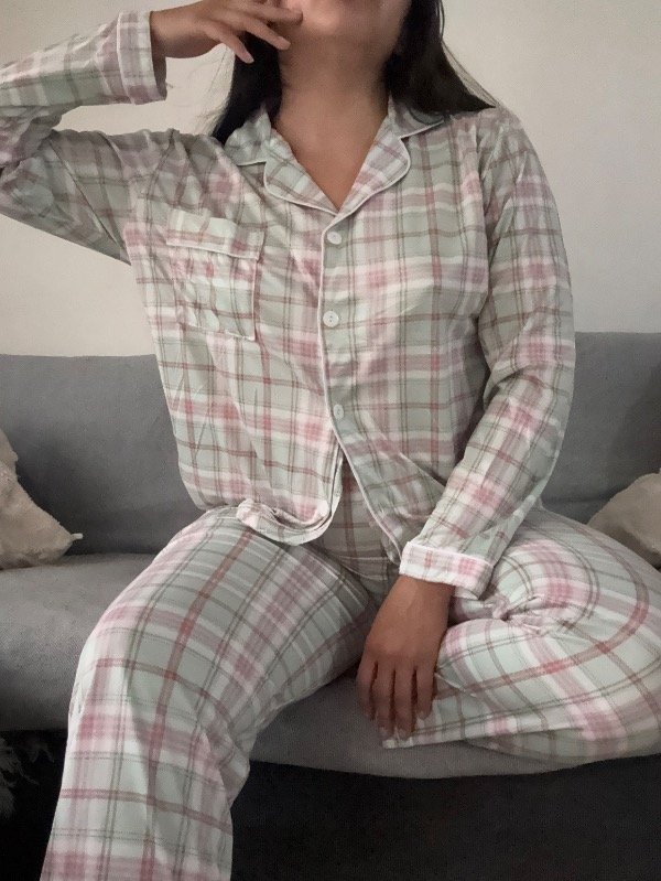 Producto - Pijama camisero cuadrillé rosa c/verde