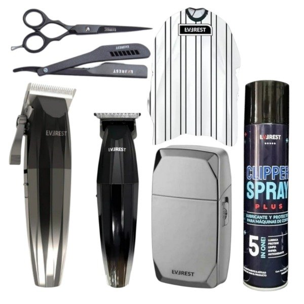Producto - COMBO EVEREST CLIPPER + TRIMMER + SHAVER + LUBRICANTE + CAPA + TIJERA + NAVAJA