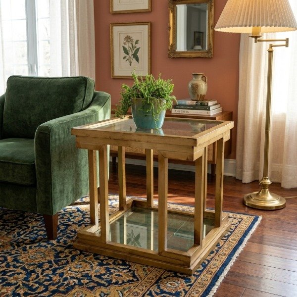Producto - Mesa auxiliar de Estructura Geométrica de metal dorado - 0