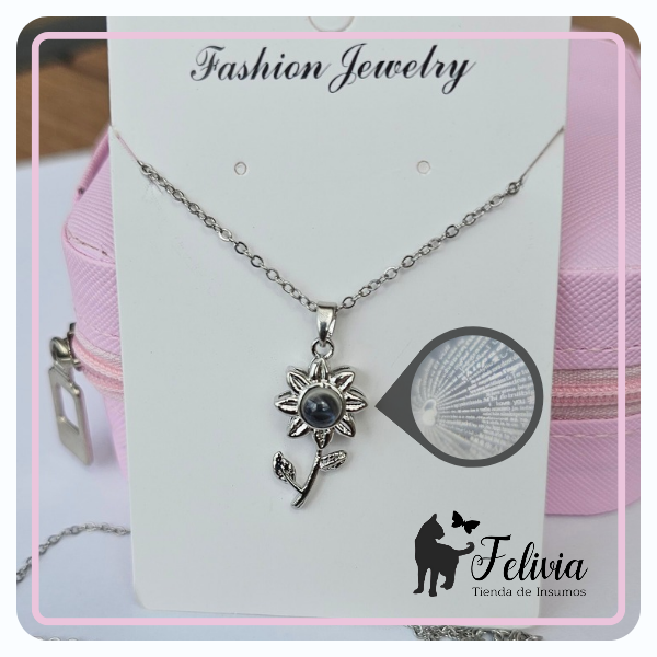 Producto - Collar Girasol Te amo en 100 Idiomas plateado acero