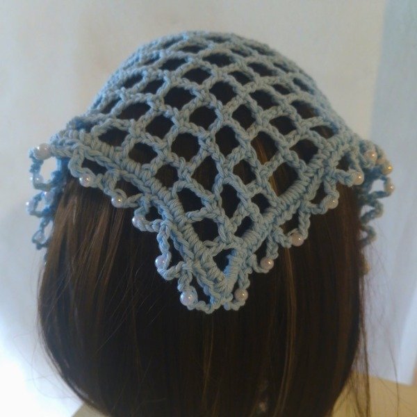 Producto - Bandana tejida celeste con perlas - 0