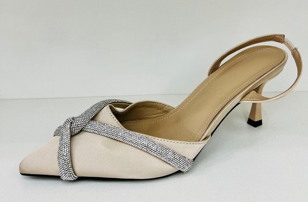 Producto - Stiletto satén tiras strass beige taco chupete