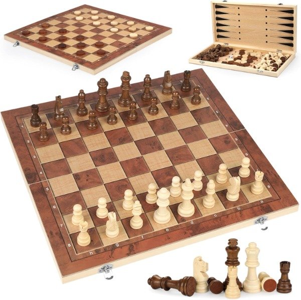 Producto - Juego De Mesa Ajedrez damas y backhamn  De Madera 3 En 1 Tipo Maletín