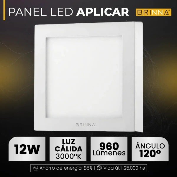 Producto - PLAFON PANEL LED CUADRADO APLICAR 12W CALIDO BRINNA - 1