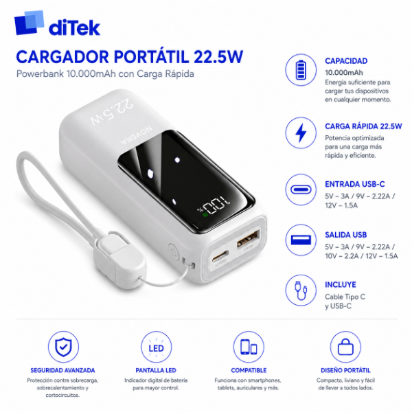Producto - Power Bank Novera 22.5W con Pantalla Digital LED - 2