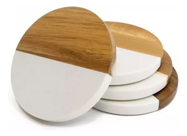 Producto - Posavasos de Madera y Marmol x 4 Unidades