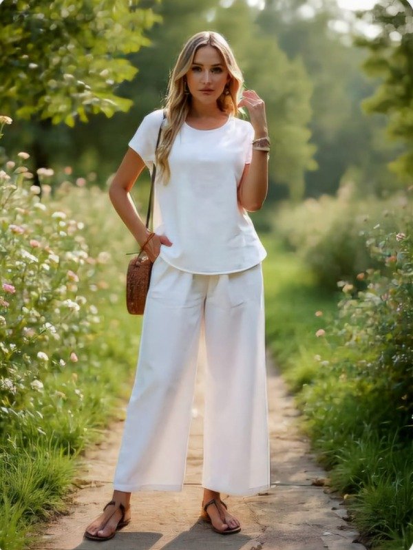 Producto - Conjunto de Lino con Blusa Mangas Cortas