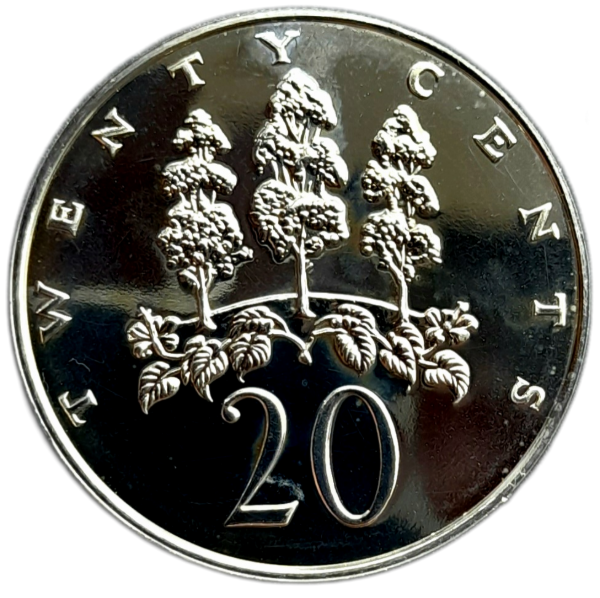 Producto - Jamaica 20 Cents 1975 PROOF Flor Mahoe (17.000) Km#55 Unc