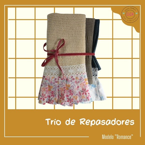 Producto - Trio de repasador en caja - Modelo "Romance"