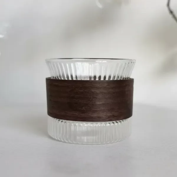 Producto - Mug de cafe vidrio rallado con funda de bambu