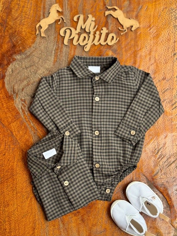 Producto - Body Camisa Cuadritos Marrón