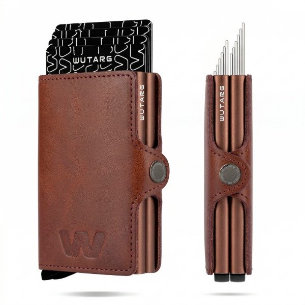 Producto - Billetera WUTARG Marrón Café Tarjetero RFID Deluxe Series Dos Porta Tarjetas