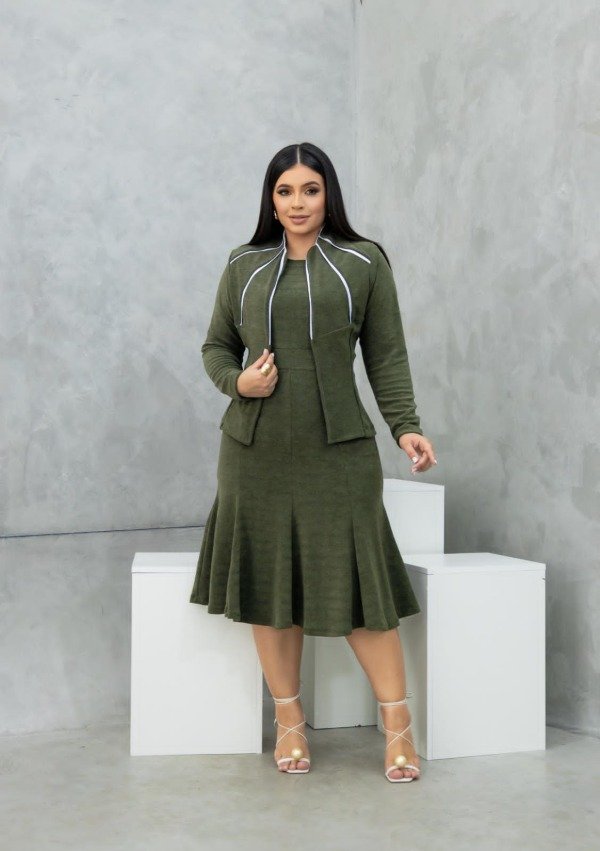 Producto - Conjunto vestido y blazer VERDE (Art. 179) Talle Unico (aprox L/XL)