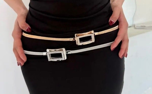 Producto - Cinto elástico hebilla con strass disponible en plateado y dorado