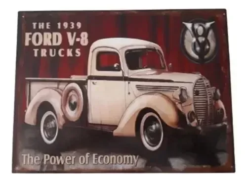 Producto - Cartel De Chapa Para Pared Ford V8 Trucks 1939 33 X 25 Cm