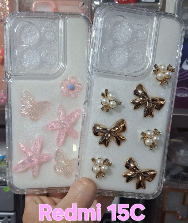 Producto - Fundas reforzadas 360 glitter con charms. Redmi 15C - 0