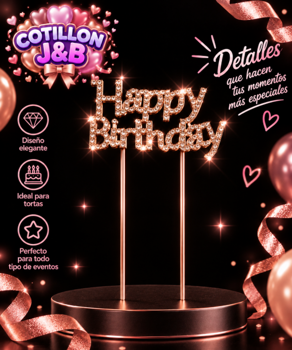 Producto - topper happy birthday rose gold