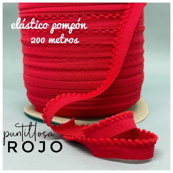Producto - Elastico Pompon rollo 200mt Rojo