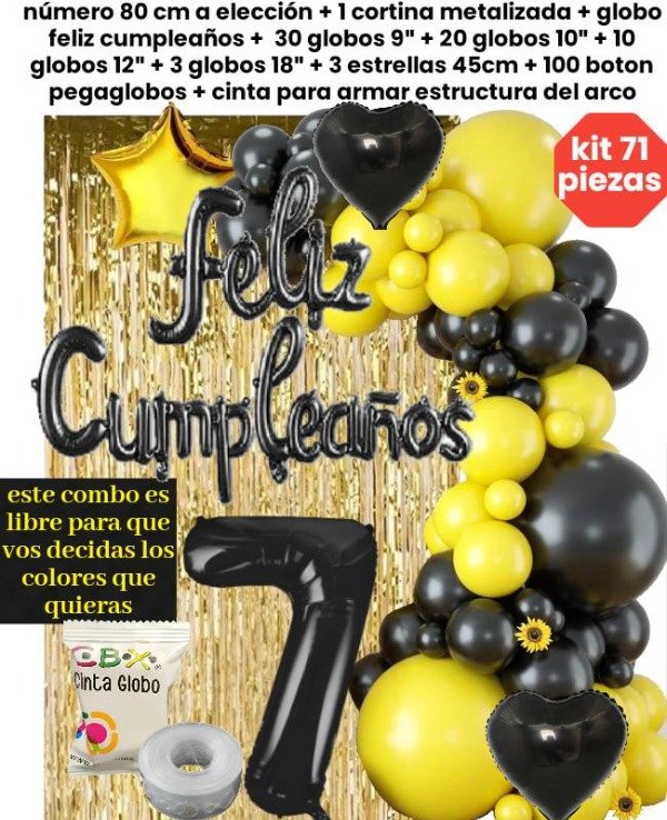 Producto - Kit 71 piezas globos amarillo y negro